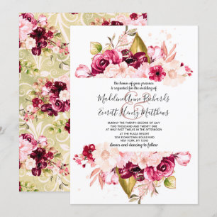 Invitation Cartons d'invitation de mariage chic bordeaux et f