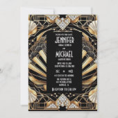 Invitation Cartons d'invitation de mariage diamant noir et or (Devant)