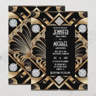 Invitation Cartons d'invitation de mariage diamant noir et or