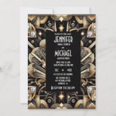 Invitation Cartons d'invitation de mariage diamant noir et or (Devant)