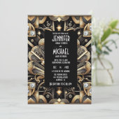 Invitation Cartons d'invitation de mariage diamant noir et or (Debout devant)