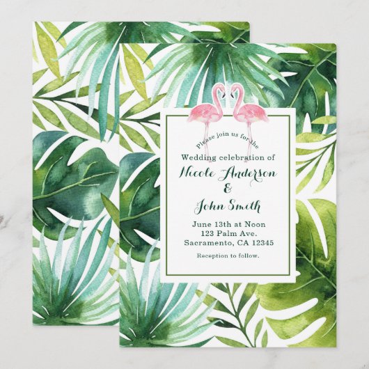 Invitation Cartons d'invitation de mariage Feuilles tropicale (Devant / Derrière)