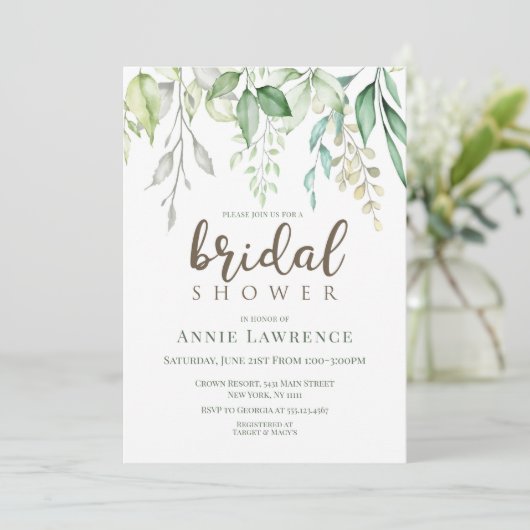 Invitation Cartons d'invitation de mariage floral vert (Debout devant)