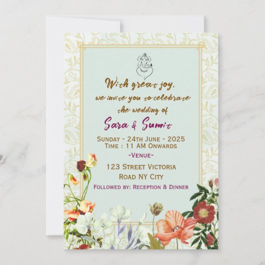 Invitation Cartons d'invitation de mariage indien (Devant)