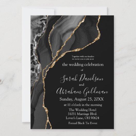 Invitation Cartons d'invitation de mariage noir or - Smoking (Devant)