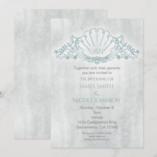 Invitation Cartons d'invitation de mariage plage avec hippoca (Devant / Derrière)