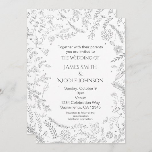 Invitation Cartons d'invitation de mariage rustique aux feuil (Devant / Derrière)