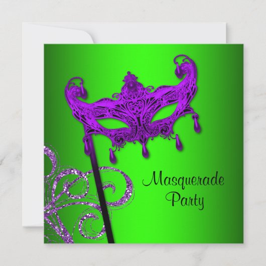 Invitation Cartons d'invitation de Mascarade Vert Lime et Vio (Devant)
