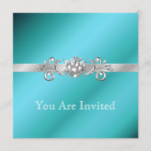 Invitation Cartons d'invitation élégants aquamarine et argent
