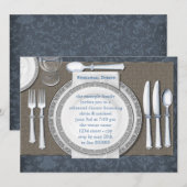 Invitation Cartons d'invitation élégants bleus pour le dîner (Devant / Derrière)