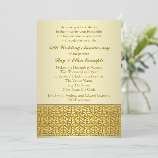 Invitation Cartons d'invitation élégants en or pour les 50 an (Debout devant)