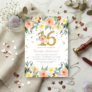 Invitation Cartons d'invitation élégants floraux pour les 16