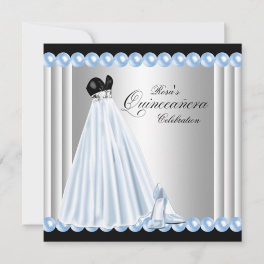 Invitation Cartons d'invitation Elégants Perle Bleu Bébé pour (Devant)
