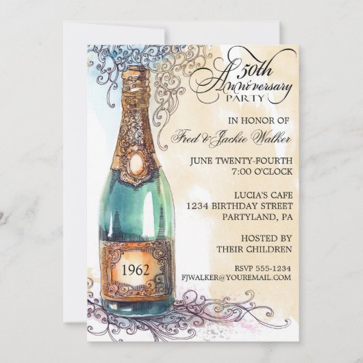 Invitation Cartons d'invitation élégants pour la fête du 50e (Devant)