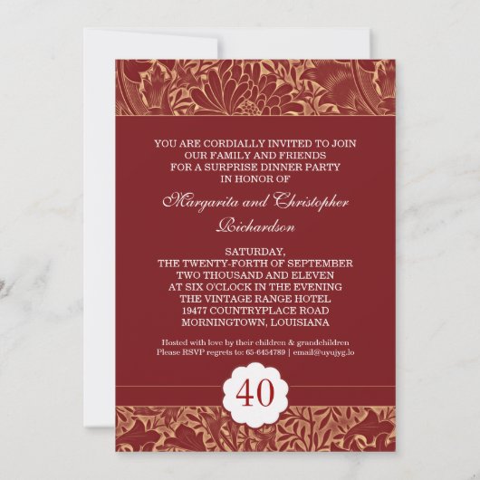 Invitation Cartons d'invitation élégants rétro rouges pour an (Dos)