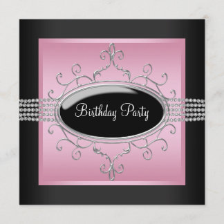 Invitation Cartons d'invitation élégants rose noir pour anniv