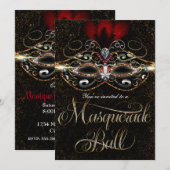 Invitation Cartons d'invitation élégants rouge et or pour bal (Devant / Derrière)