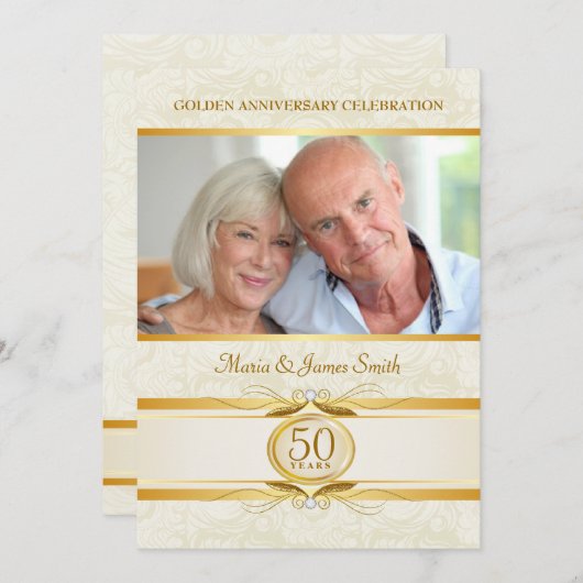 Invitation Cartons d'invitation en Damassé Or & Ivoire pour l (Devant / Derrière)