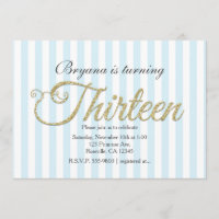 Cartons d'invitation fete bleu TREIZE 13 avec pail