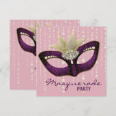Invitation Cartons d'invitation Fête Masquée Rose Perle (Devant / Derrière)