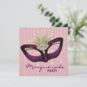 Invitation Cartons d'invitation Fête Masquée Rose Perle (Debout devant)