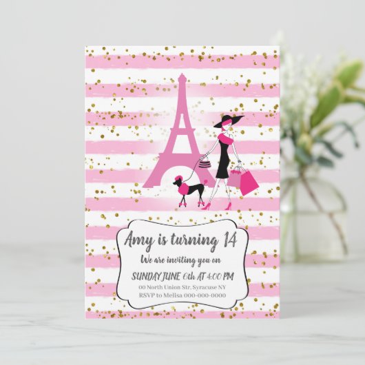 Invitation Cartons d'invitation français rose pour fille (Debout devant)