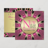 Invitation Cartons d'invitation funky rose paon pour la Saint (Devant / Derrière)