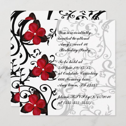 Invitation Cartons d'invitation gothique Fleurs Rouges pour 1 (Devant / Derrière)