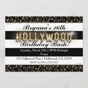 Invitation Cartons d'invitation Hollywood or rayures noir et
