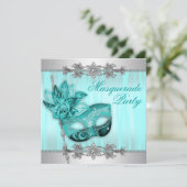 Invitation Cartons d'invitation Mascarade Bleu sarcelle argen (Debout devant)