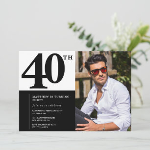 Invitation Cartons d'invitation noir pour 40 ans Élégant Chic
