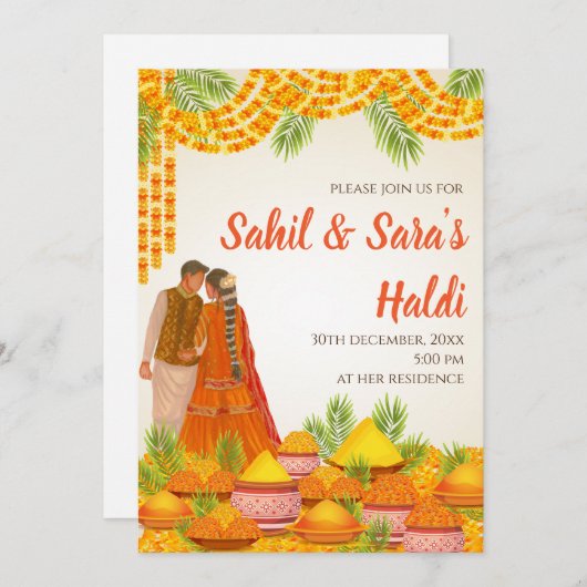 Invitation Cartons d'invitation numériques pour Haldi de mari (Devant / Derrière)