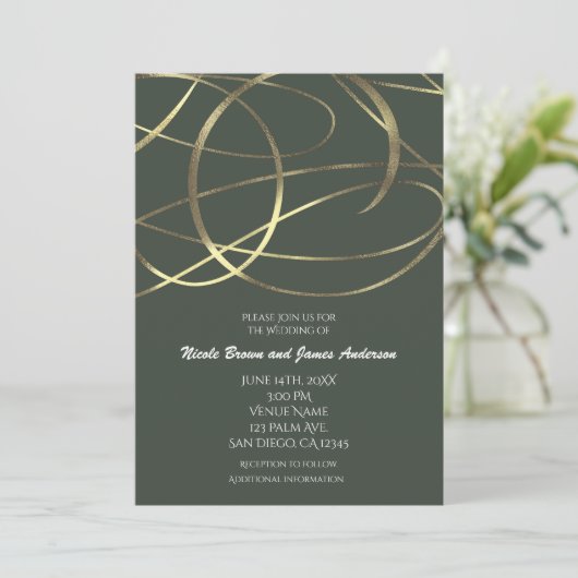 Invitation Cartons d'invitation Olive Army Green & Gold Faux  (Debout devant)