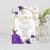 Invitation Cartons d'invitation Papillon Coing Fleur violette (Debout devant)