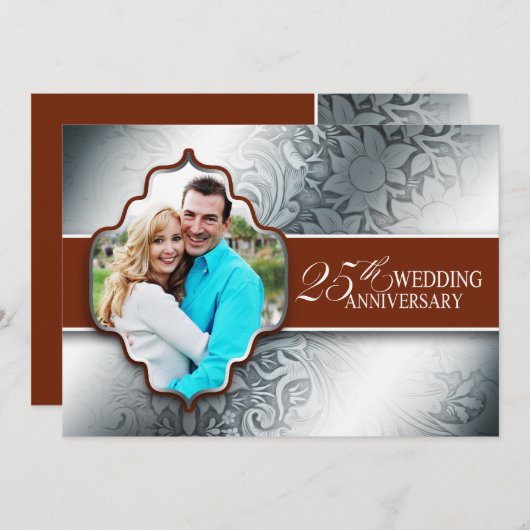 Invitation Cartons d'invitation photo avec design argent pour (Devant / Derrière)