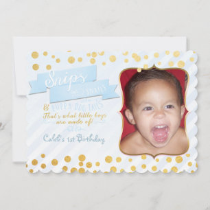 Invitation Cartons d'invitation photo pour fête Bleu et Or Sn