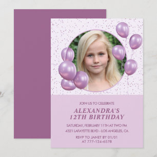 Invitation Cartons d'invitation pour 12 ans Ballons Photo Vio