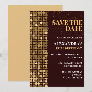 Invitation Cartons d'invitation pour 15 ans Save the date Or