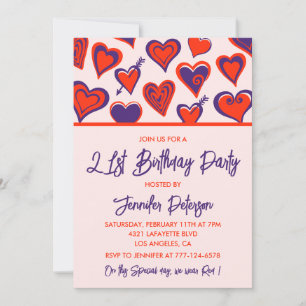 Invitation Cartons d'invitation pour 21 ans Glam Cute Red Hea