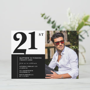 Invitation Cartons d'invitation pour 21 ans Photo Noir Blanc