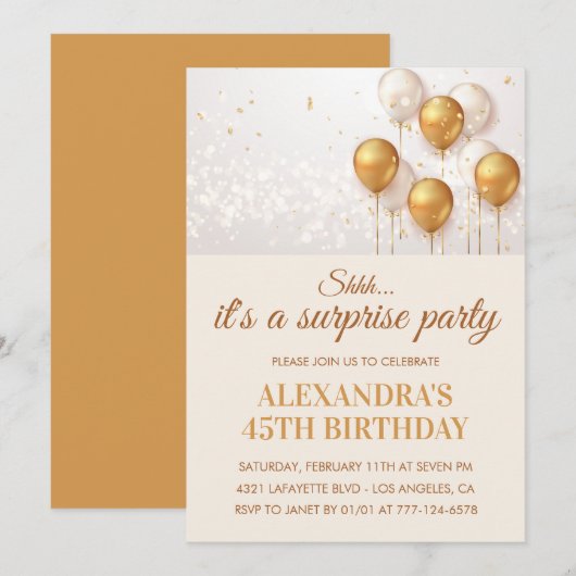 Invitation Cartons d'invitation pour 45e anniversaire Fête su (Devant / Derrière)