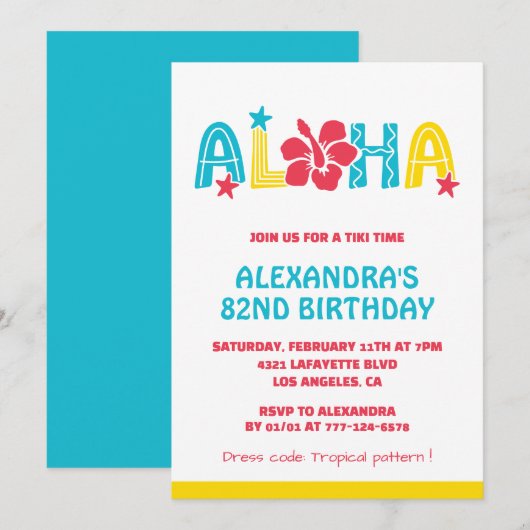 Invitation Cartons d'invitation pour 82e anniversaire Tropica (Devant / Derrière)