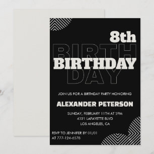 Invitation Cartons d'invitation pour 8 ans garçon fête noir