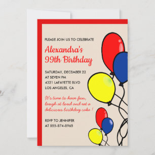 Invitation Cartons d'invitation pour 99 ans Simple Ballons Ro