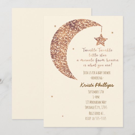 Invitation Cartons d'invitation pour Baby Shower Bronze Crème (Devant / Derrière)