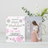 Invitation Cartons d'invitation pour Baby Shower d'hiver Rose (Debout devant)