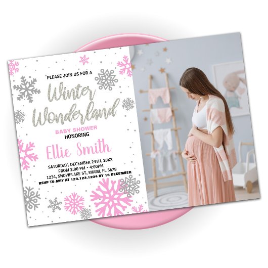 Invitation Cartons d'invitation pour Baby Shower d'hiver Rose