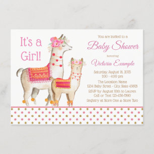 Invitation Cartons d'invitation pour Baby Shower Fille Llama