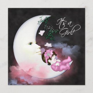Invitation Cartons d'invitation pour Baby Shower Fille Lune R