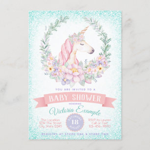 Invitation Cartons d'invitation pour Baby Shower Licorne Rose